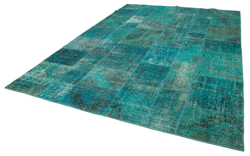 Kırk Yama Turkuaz Patchwork Pamuk Yün El Dokuma Halısı 251x351 Agacan