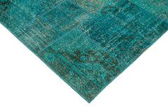 Kırk Yama Turkuaz Patchwork Pamuk Yün El Dokuma Halısı 251x351 Agacan