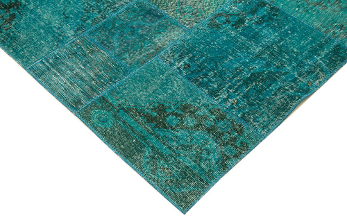 Kırk Yama Turkuaz Patchwork Pamuk Yün El Dokuma Halısı 251x351 Agacan