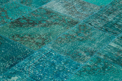 Kırk Yama Turkuaz Patchwork Pamuk Yün El Dokuma Halısı 251x351 Agacan