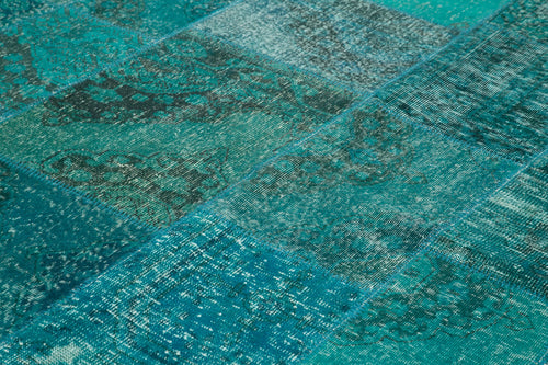 Kırk Yama Turkuaz Patchwork Pamuk Yün El Dokuma Halısı 251x351 Agacan