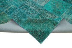 Kırk Yama Turkuaz Patchwork Pamuk Yün El Dokuma Halısı 251x351 Agacan