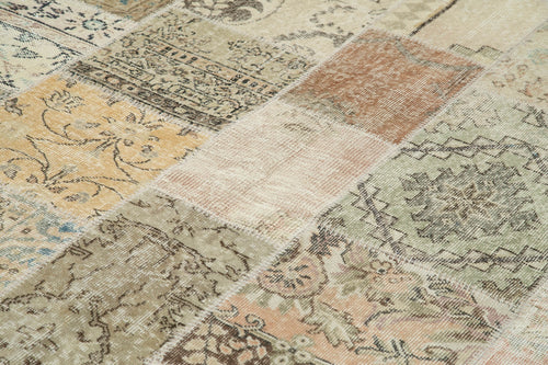 Kırk Yama Bej Patchwork Pamuk Yün El Dokuma Halısı 241x350 Agacan