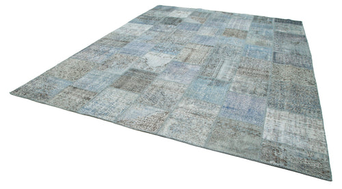 Kırk Yama Mavi Patchwork Pamuk Yün El Dokuma Halısı 301x398 Agacan
