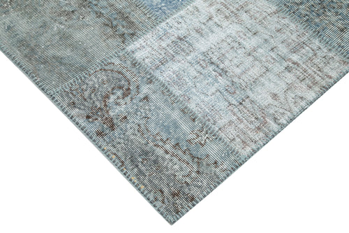 Kırk Yama Mavi Patchwork Pamuk Yün El Dokuma Halısı 301x398 Agacan