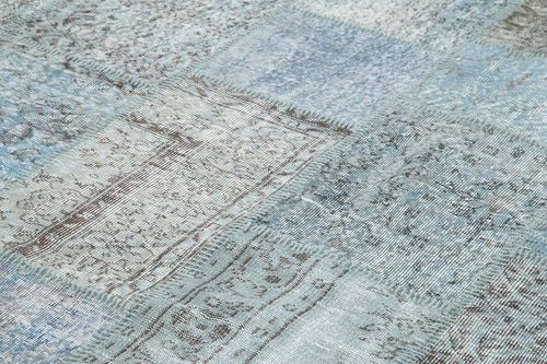 Kırk Yama Mavi Patchwork Pamuk Yün El Dokuma Halısı 301x398 Agacan