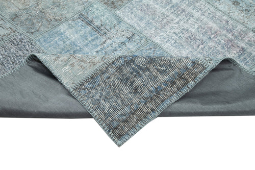 Kırk Yama Mavi Patchwork Pamuk Yün El Dokuma Halısı 301x398 Agacan