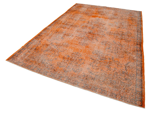 Overdyed Vintage Turuncu Eskitme Pamuk Yün El Dokuma Halısı 205x322 Agacan
