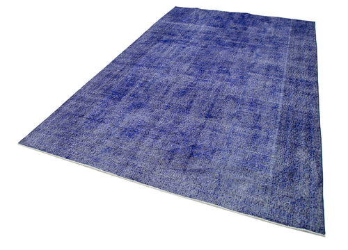 Overdyed Vintage Mavi Eskitme Pamuk Yün El Dokuma Halısı 203x322 Agacan