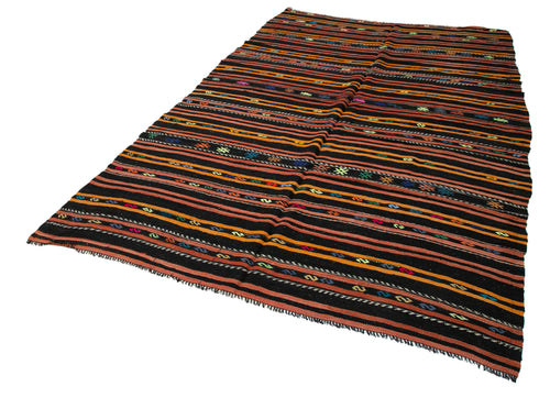 Striped Kilim Siyah Çizgili Keçi Tüyü El Dokuma Halısı 192x322 Agacan