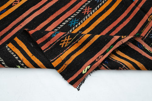 Striped Kilim Siyah Çizgili Keçi Tüyü El Dokuma Halısı 192x322 Agacan