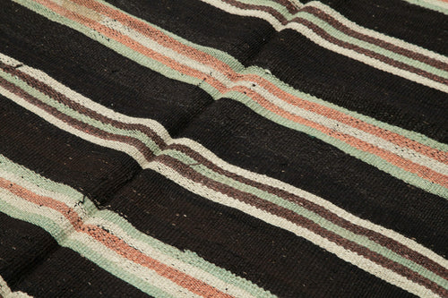 Striped Kilim Siyah Çizgili Keçi Tüyü El Dokuma Halısı 200x293 Agacan