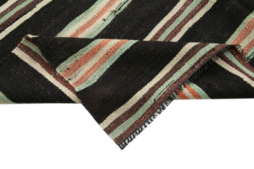 Striped Kilim Siyah Çizgili Keçi Tüyü El Dokuma Halısı 200x293 Agacan