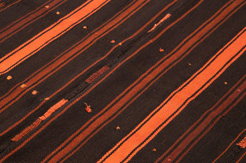 Striped Kilim Siyah Çizgili Keçi Tüyü El Dokuma Halısı 180x222 Agacan