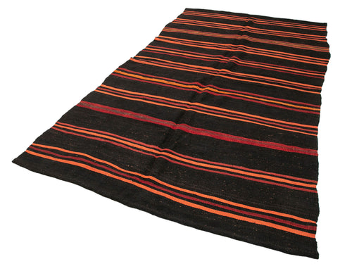 Striped Kilim Siyah Çizgili Keçi Tüyü El Dokuma Halısı 177x304 Agacan