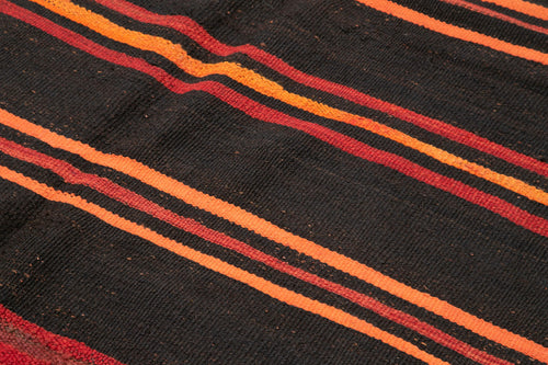 Striped Kilim Siyah Çizgili Keçi Tüyü El Dokuma Halısı 177x304 Agacan