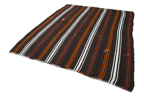 Striped Kilim Kahverengi Çizgili Keçi Tüyü El Dokuma Halısı 215x270 Agacan
