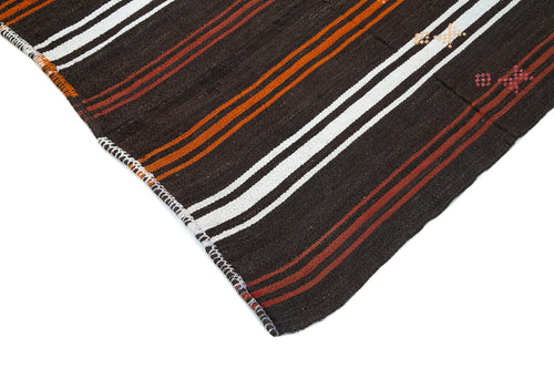 Striped Kilim Kahverengi Çizgili Keçi Tüyü El Dokuma Halısı 215x270 Agacan