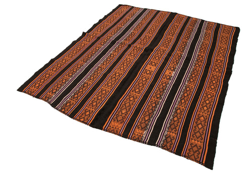 Striped Kilim Kahverengi Çizgili Keçi Tüyü El Dokuma Halısı 177x228 Agacan