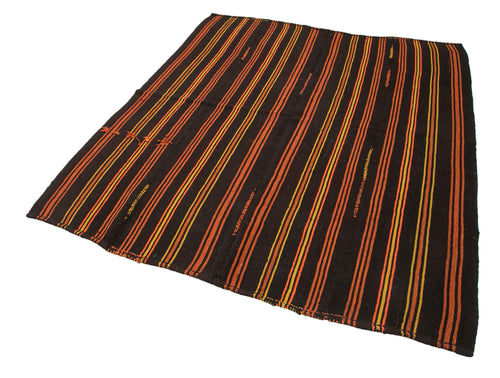 Striped Kilim Kahverengi Çizgili Keçi Tüyü El Dokuma Halısı 178x215 Agacan