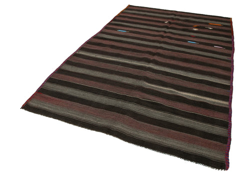 Striped Kilim Kahverengi Çizgili Keçi Tüyü El Dokuma Halısı 179x286 Agacan