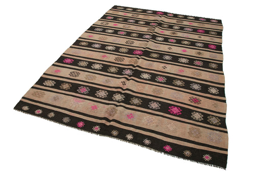 Striped Kilim Kahverengi Çizgili Keçi Tüyü El Dokuma Halısı 183x258 Agacan