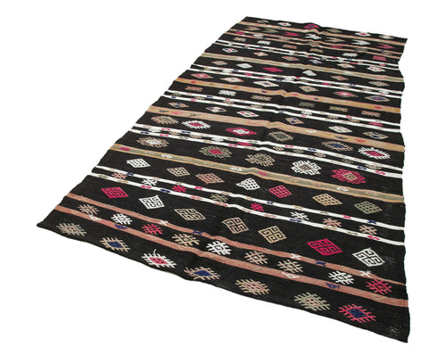 Striped Kilim Kahverengi Çizgili Keçi Tüyü El Dokuma Halısı 160x309 Agacan