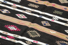 Striped Kilim Kahverengi Çizgili Keçi Tüyü El Dokuma Halısı 160x309 Agacan