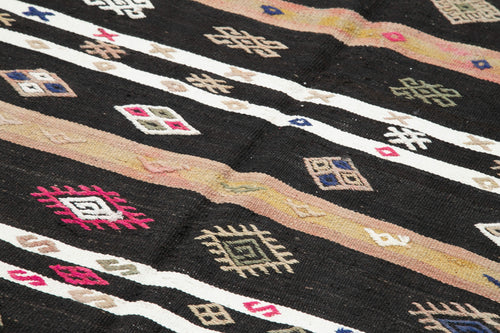 Striped Kilim Kahverengi Çizgili Keçi Tüyü El Dokuma Halısı 160x309 Agacan