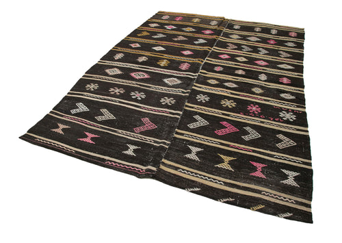 Striped Kilim Kahverengi Çizgili Keçi Tüyü El Dokuma Halısı 192x280 Agacan