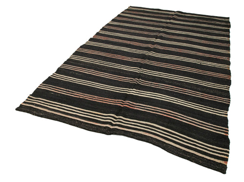 Striped Kilim Kahverengi Çizgili Keçi Tüyü El Dokuma Halısı 186x328 Agacan