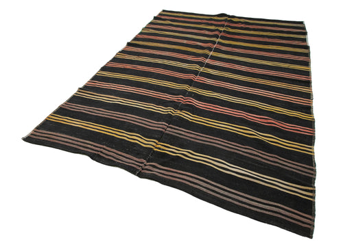 Striped Kilim Kahverengi Çizgili Keçi Tüyü El Dokuma Halısı 198x307 Agacan