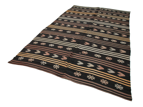 Striped Kilim Kahverengi Çizgili Keçi Tüyü El Dokuma Halısı 198x328 Agacan