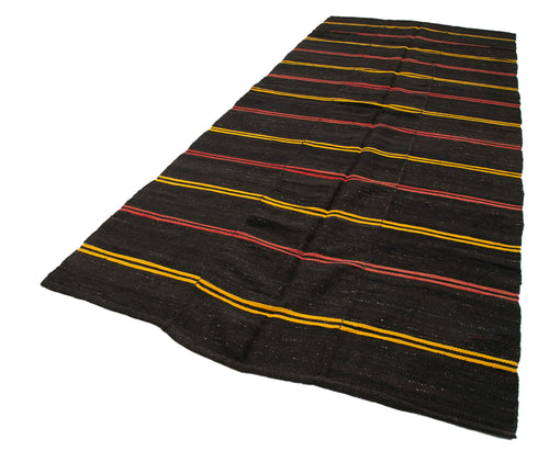 Striped Kilim Kahverengi Çizgili Keçi Tüyü El Dokuma Halısı 172x418 Agacan