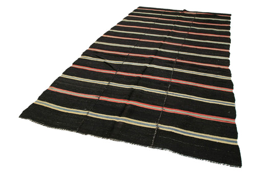 Striped Kilim Kahverengi Çizgili Keçi Tüyü El Dokuma Halısı 200x373 Agacan