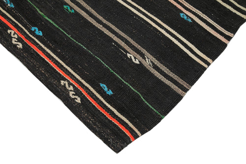 Striped Kilim Kahverengi Çizgili Keçi Tüyü El Dokuma Halısı 203x340 Agacan