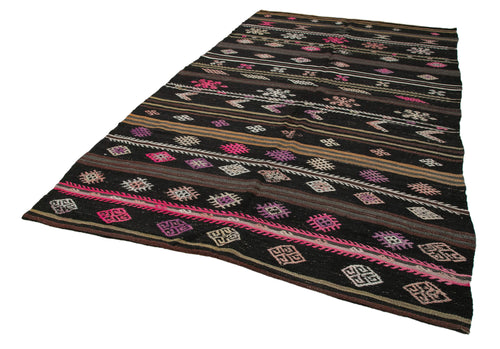 Striped Kilim Kahverengi Çizgili Keçi Tüyü El Dokuma Halısı 205x338 Agacan