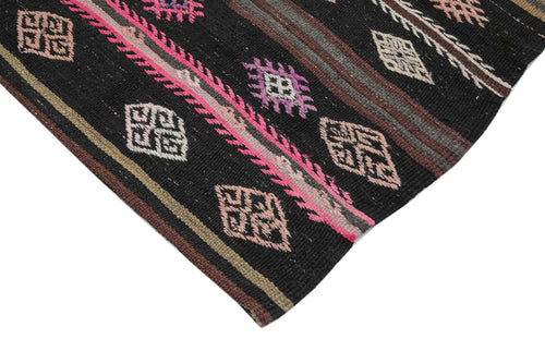 Striped Kilim Kahverengi Çizgili Keçi Tüyü El Dokuma Halısı 205x338 Agacan