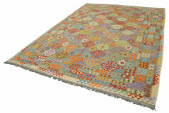 Scrap Turuncu Geometrik Pamuk Yün El Dokuma Halısı 254x347 Agacan