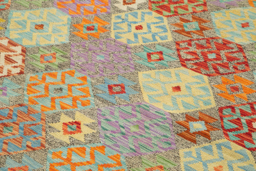 Scrap Turuncu Geometrik Pamuk Yün El Dokuma Halısı 254x347 Agacan