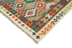 Scrap Fuşya Geometrik Pamuk Yün El Dokuma Halısı 260x349 Agacan