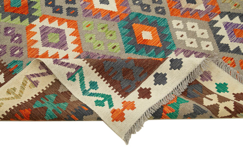 Scrap Fuşya Geometrik Pamuk Yün El Dokuma Halısı 260x349 Agacan