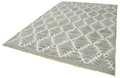 Scrap Gri Geometrik Pamuk Yün El Dokuma Halısı 254x350 Agacan