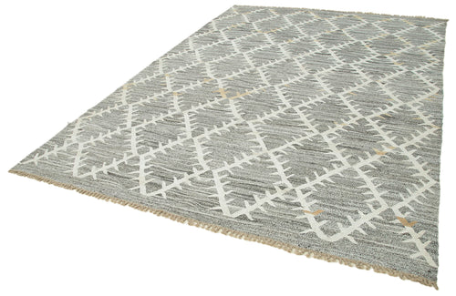 Scrap Gri Geometrik Pamuk Yün El Dokuma Halısı 254x350 Agacan