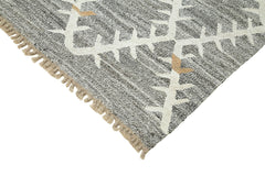 Scrap Gri Geometrik Pamuk Yün El Dokuma Halısı 254x350 Agacan