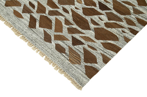 Scrap Gri Geometrik Pamuk Yün El Dokuma Halısı 244x326 Agacan
