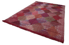 Scrap Kırmızı Geometrik Pamuk Yün El Dokuma Halısı 242x342 Agacan
