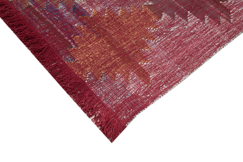 Scrap Kırmızı Geometrik Pamuk Yün El Dokuma Halısı 242x342 Agacan