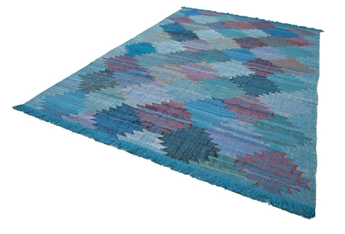 Scrap Mavi Geometrik Pamuk Yün El Dokuma Halısı 240x370 Agacan