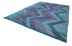Scrap Mavi Geometrik Pamuk Yün El Dokuma Halısı 310x443 Agacan
